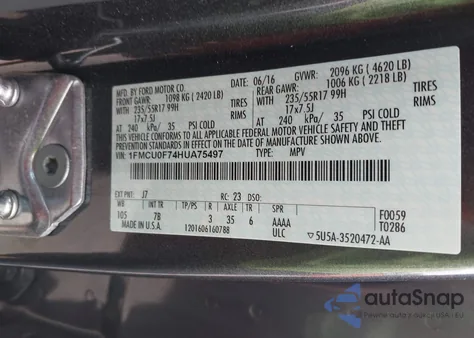 2017 Ford Escape S z USA, uszkodzony, nr VIN 1FMCU0F74HUA75497